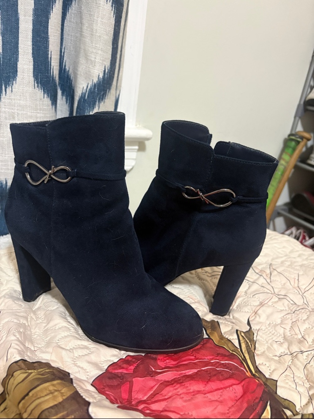 Impo Navy Suede Ankle Boots with Metal Accent